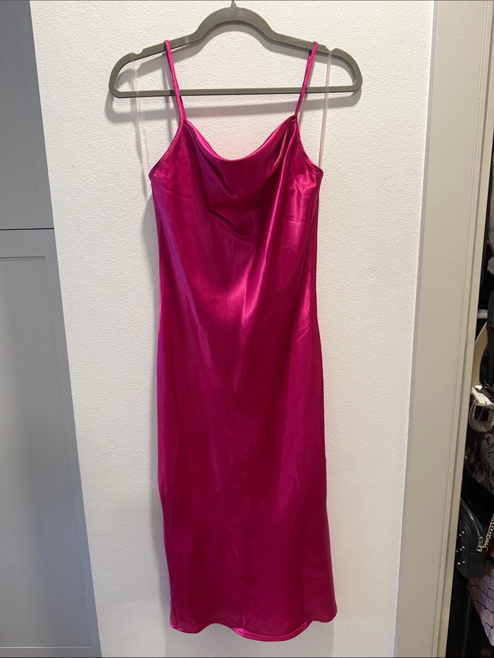 bebe Hot Pink Satin Cowl Neck Slip Dress